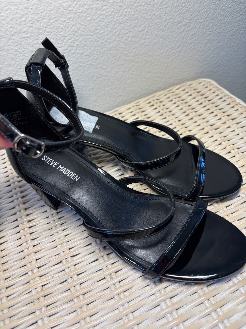 Steve Madden Black Patent Strappy Mid-Heel Sandals